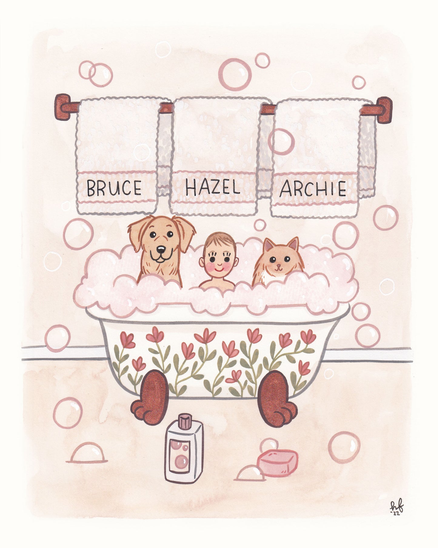Hand Painted Custom Bathtub Portrait 8x10