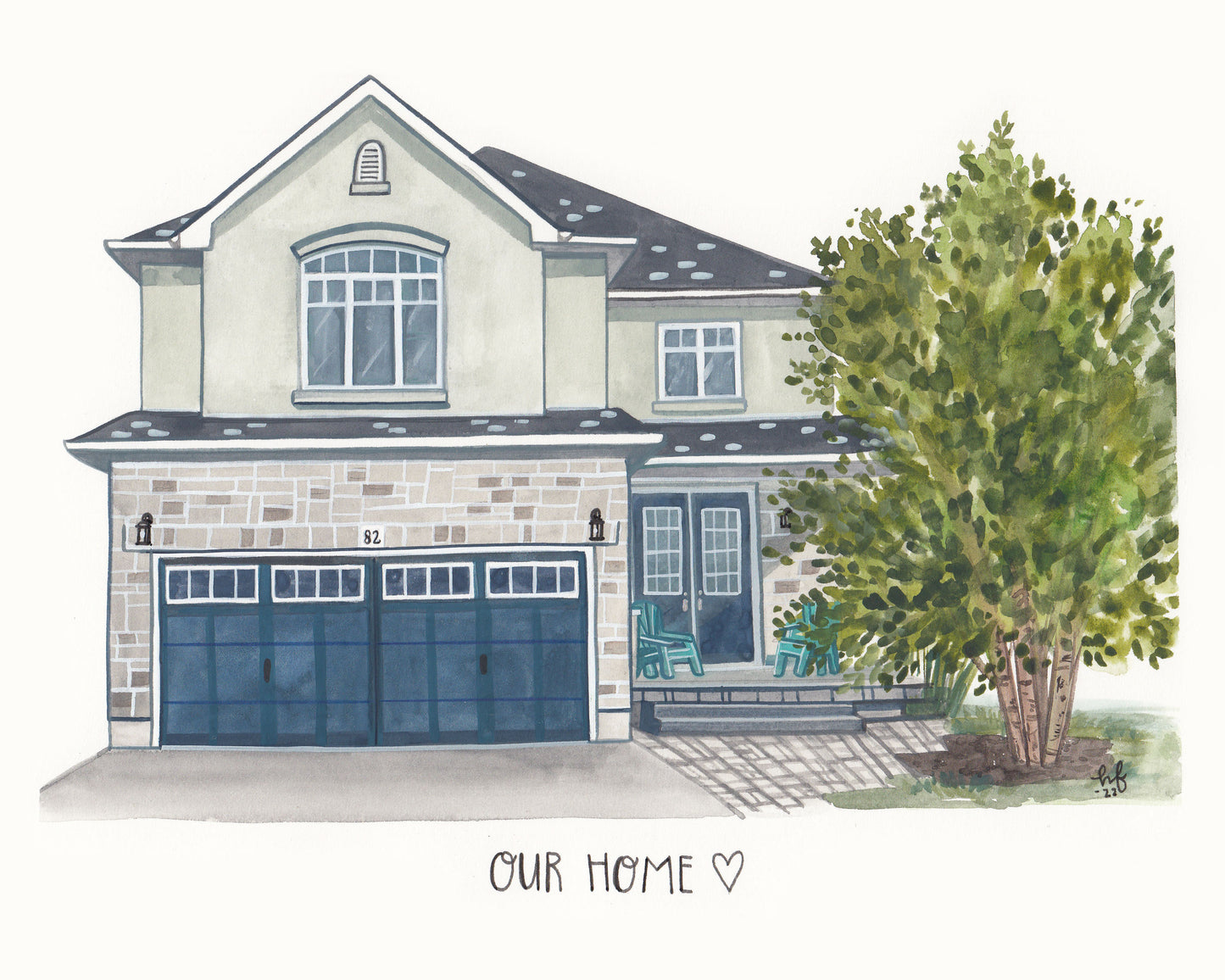 Hand-Painted Custom House Portrait