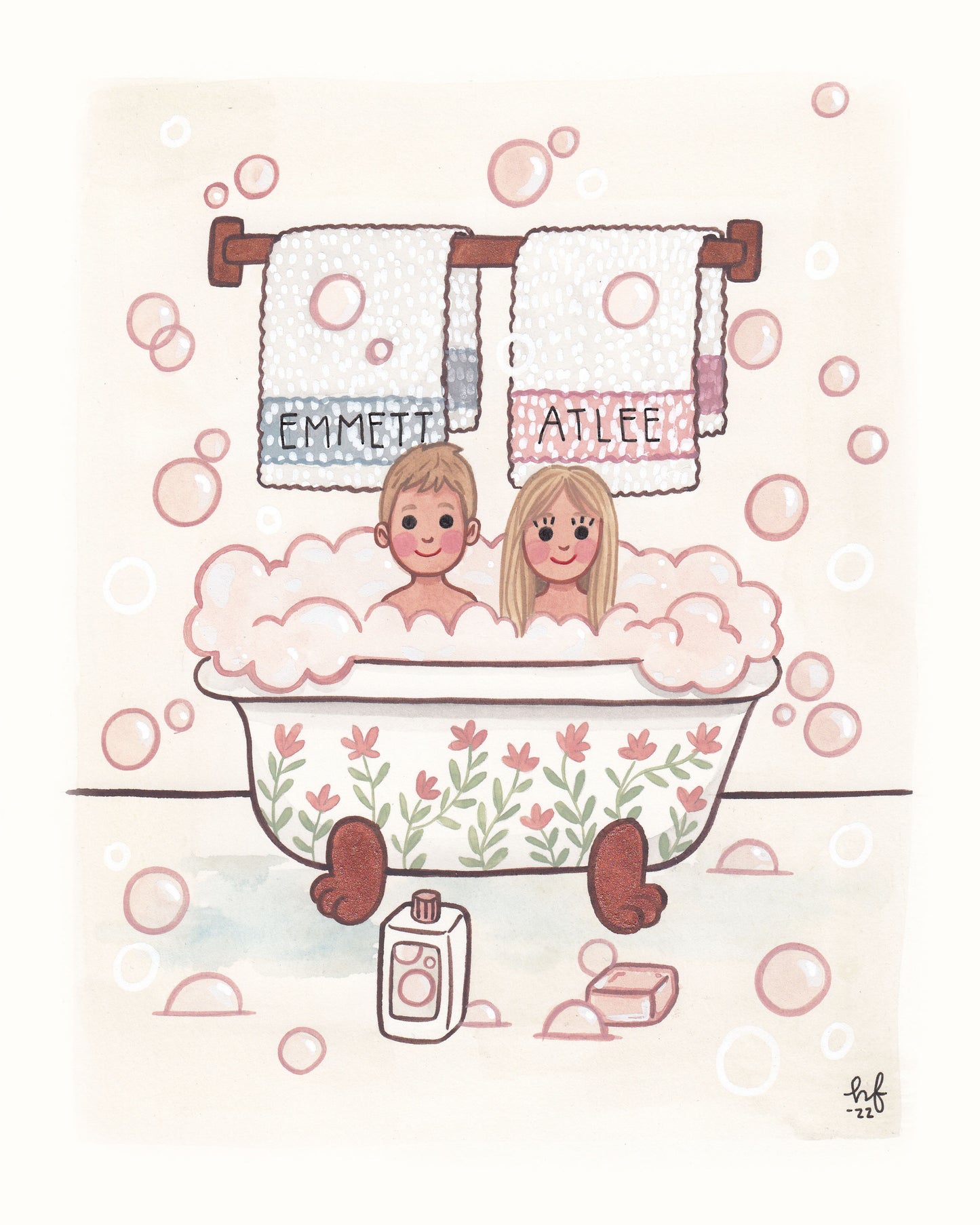 Hand Painted Custom Bathtub Portrait 8x10