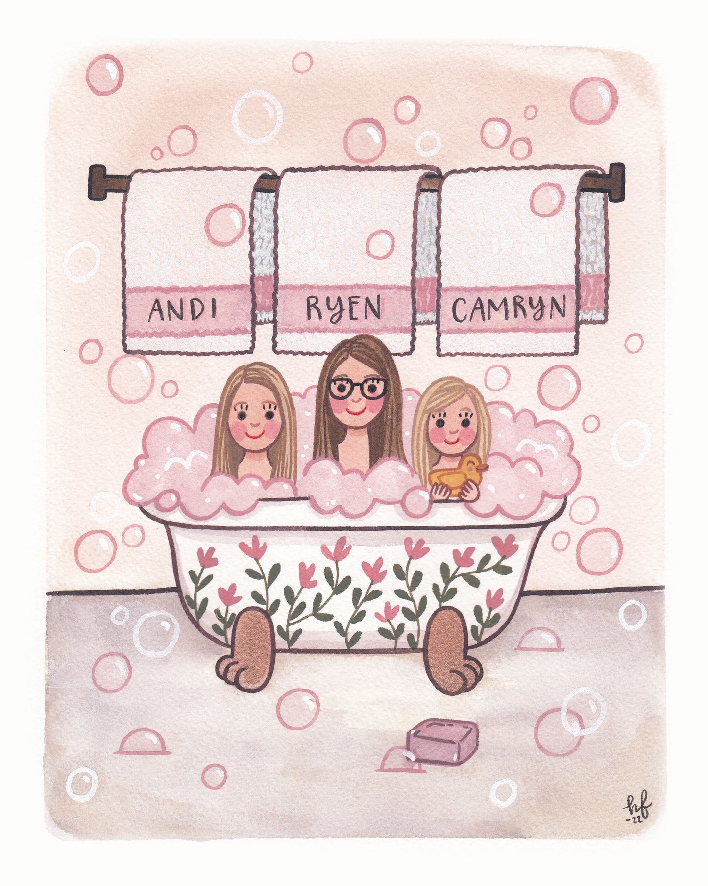 Hand Painted Custom Bathtub Portrait 8x10