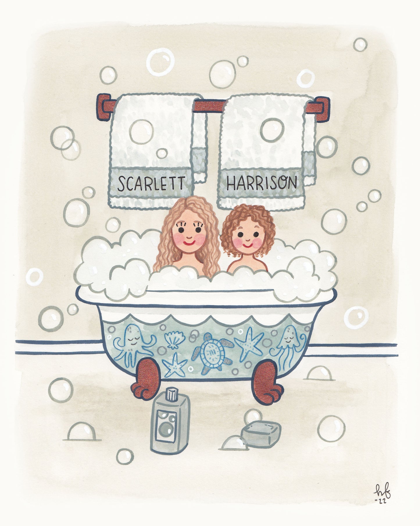 Hand Painted Custom Bathtub Portrait 8x10