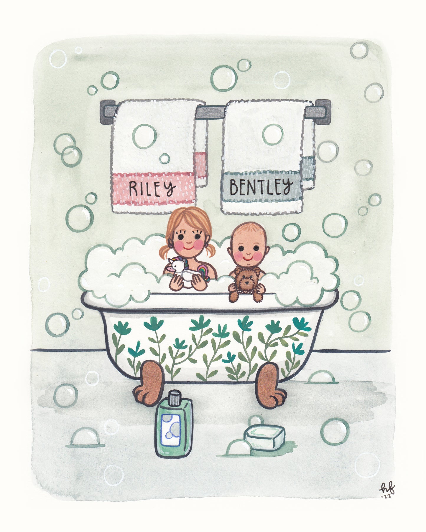Hand Painted Custom Bathtub Portrait 8x10