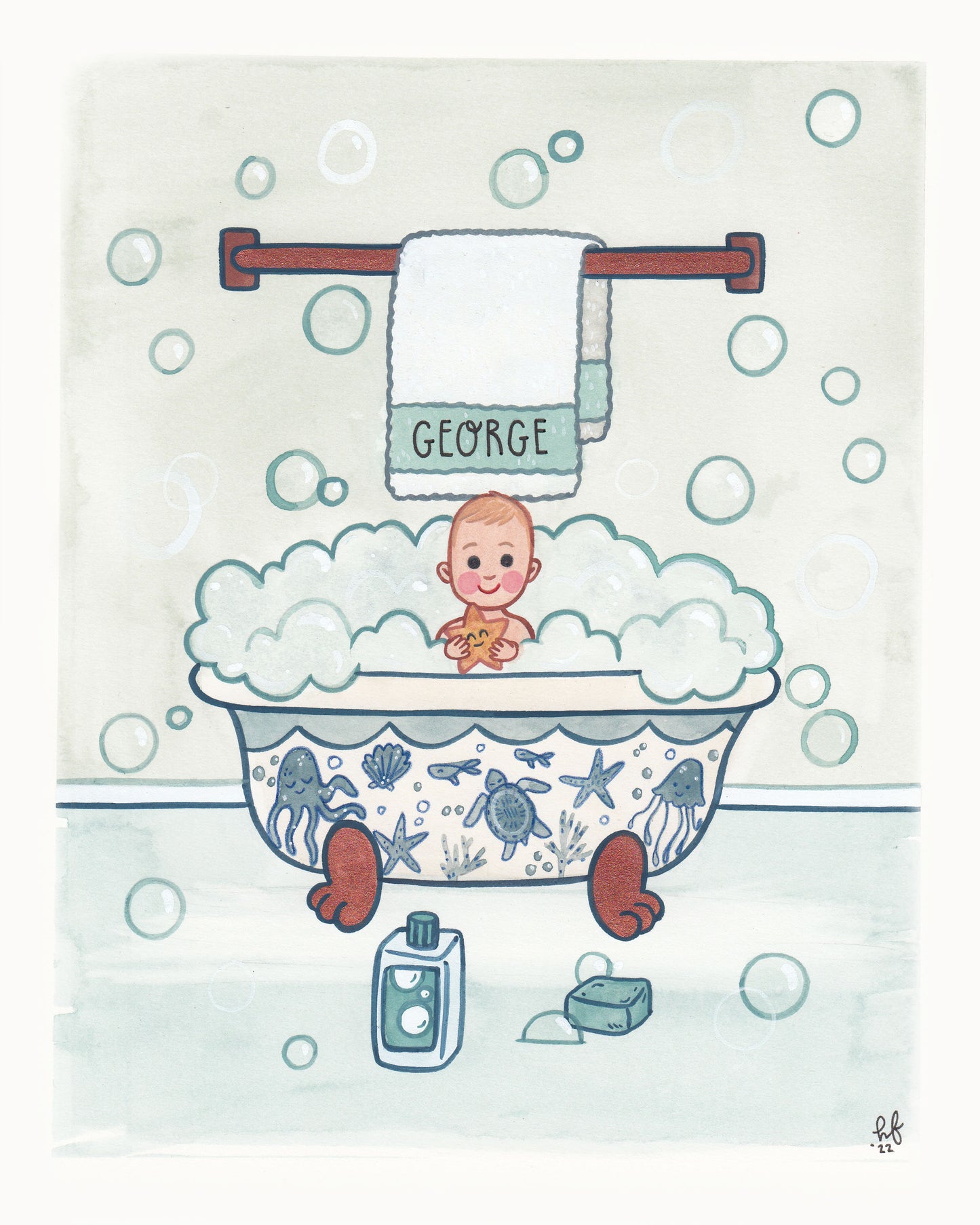 Hand Painted Custom Bathtub Portrait 8x10