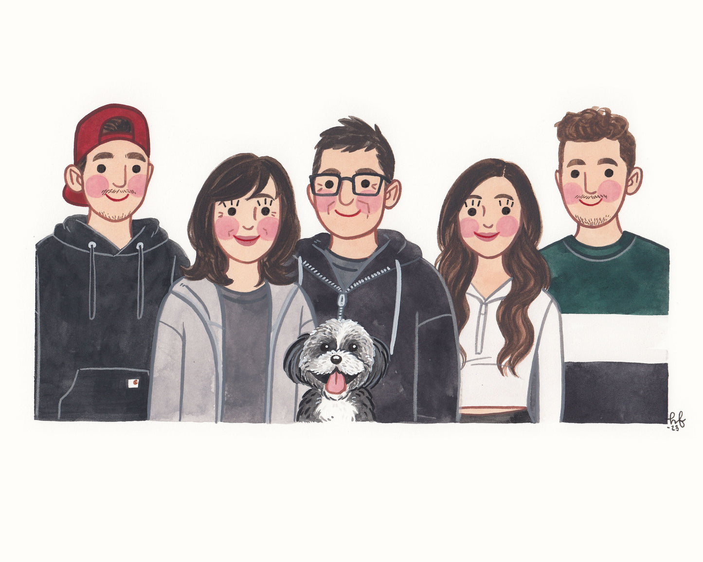 Family Portrait hand-painted watercolour