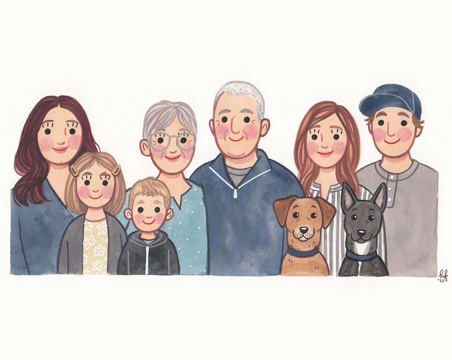 Family Portrait hand-painted watercolour