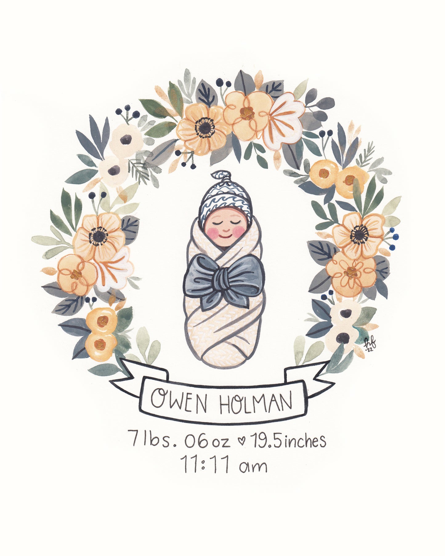 Hand-Painted Custom Portrait- Newborn Baby 8x10